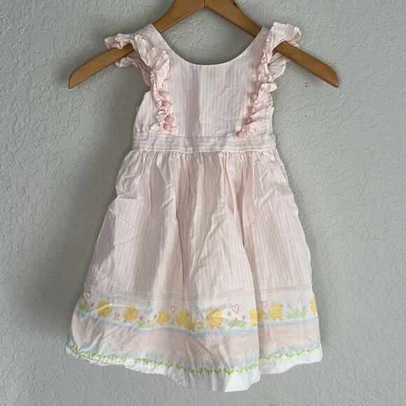 Maggie & Zoe Pink Dress Yellow Ducks Cottage Girly Photos Pom Poms Milkmaid 3T - Picture 2 of 7